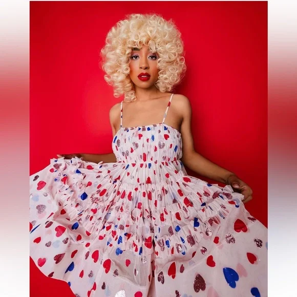 ASOS Multi Color Glitter Heart “Lace & Beads” Tulle Bodysuit Mini Dress US 4 - Picture 5 of 7